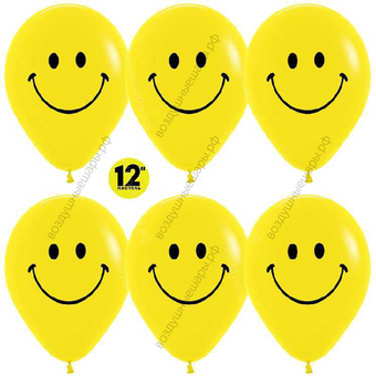 Шар с гелием  Смайлы классические, Желтый (020), пастель, 2 ст, 30 см.