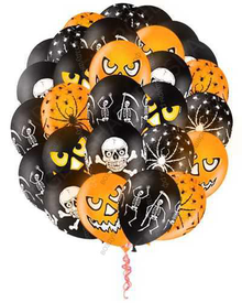 Облако из гелиевых шаров на Хэллоуин (ассорти: тыквы/скелеты/черепа и пр.)