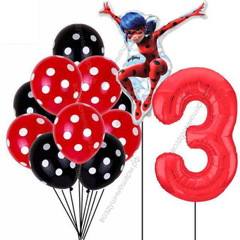 Украшение из шаров Леди Баг с цифрой