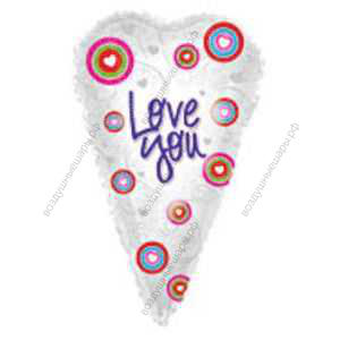 Шар с гелием  Сердце, Сердце вытянутое "Люблю тебя", Белый, 66 см.