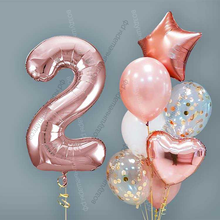 Шары на 2 года девочке, сет "Розовое золото", 7 шариков с гелием и цифра