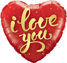 Сердце красное с золотой надписью I Love You и конфетти, 46 см
