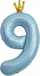 Шар (40''/102 см) Цифра, 9 Золотая корона, Голубой, 1 шт. в уп.
