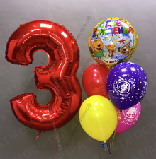 Букетик шаров ко дню рождения ребенка "Три кота" с цифрой