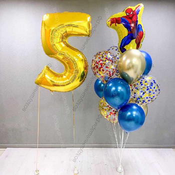 Букет шаров на 5 лет "Человек-паук" с цифрой для мальчика