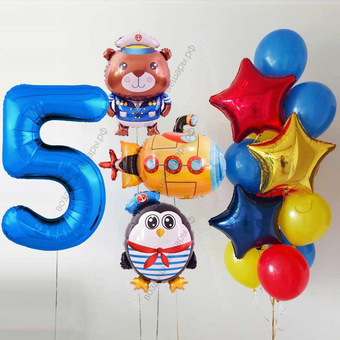 Фотозона на 5 лет: Мишка капитан, Пингвин матрос и Подводная лодка