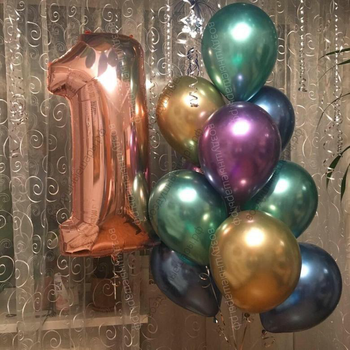 Букет "Хром разноцветный с Цифрой (любой)" из 10 гелиевых шаров