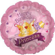 Шар с гелием  Круг, С Днем рождения , корона принцессы, Розовый, 46 см.