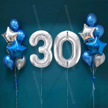 Шары на 30 лет мужчине, сет "Серебристо-синий", 14 шариков с гелием и цифры