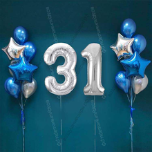 Шары на 31 год мужчине, сет "Серебристо-синий", 14 шариков с гелием и цифры