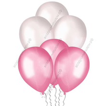 Бело Розовые шары с гелием металлик, 30 см.