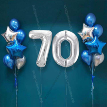 Шары на 70 лет мужчине, сет "Серебристо-синий", 14 шариков с гелием и цифры