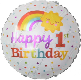 Шар с гелием  Круг, С Днем Рождения, 1 Годик! , Белый, 46 см.