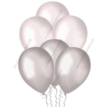 Белые и Серебристые шары с гелием металлик, 30 см.