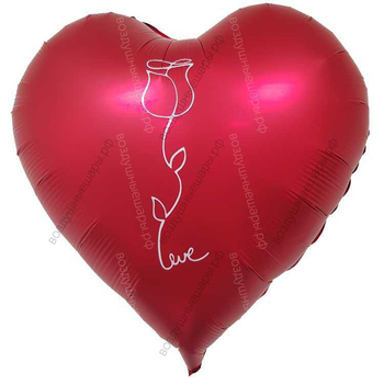 Шар с гелием  Сердце красное c розой, Love, 46 см.