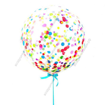 Большой шар 60 см с гелием с разноцветным конфетти на ленте