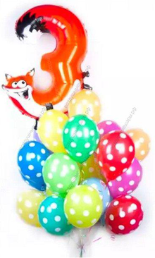 Фонтан из шаров с гелием "Тройка - лиса" для ребенка