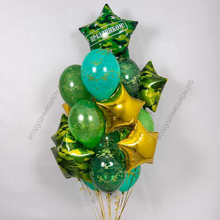 Фонтан из камуфляжных шаров хаки "С Праздником!"