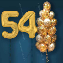 Шары с гелием на 54 года, сет "Золотой Хром", 19 гелиевых шариков и золотые цифры