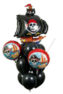 Букет из черные шаров "На абордаж" с пиратами  на день рождения ребенка