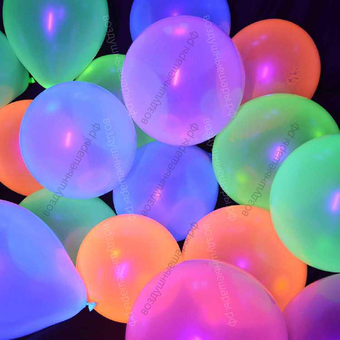 Шары ассорти, неон, флуор с гелием. Светятся в ультафиолете.