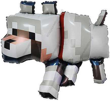 Волк пиксельный из Майнкрафт, Minecraft с гелием, 89 см.