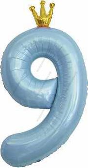 Шары-цифры Голубые с короной  с гелием, 90см