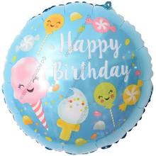 Шар с гелием  Круг, С Днем Рождения , сладости, Голубой, 46 см.