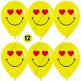 Шар с гелием  Смайл влюбленный, Желтый (020), пастель, 2 ст, 30 см.