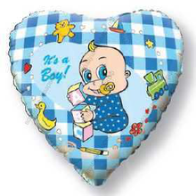 Шар с гелием  Сердце, Новорожденный мальчик, Голубой, 46 см.