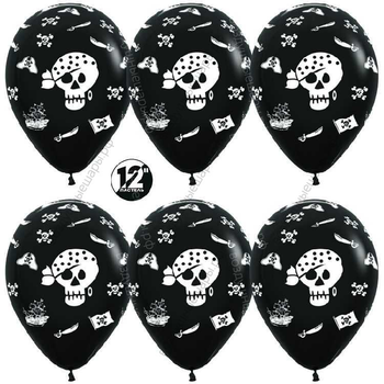 Шар с гелием  Пираты, Черный (080), пастель, 5 ст, 30 см.