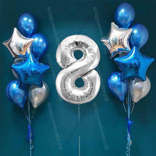 Шары на 8 лет мальчику, сет "Серебристо-синий", 14 шариков с гелием и цифра