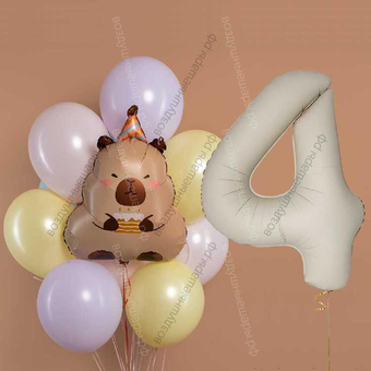 Фонтан Капибара с тортиком и шарами макарунс на 4 года