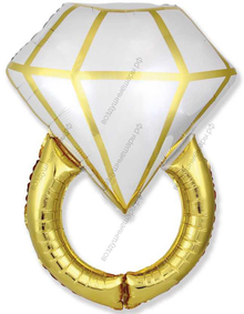 Шар с гелием  Фигура, Кольцо с бриллиантом, Белый/Золото, 91 см.