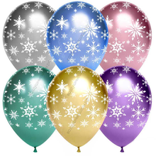 Шары с гелием Искры снежинок, Ассорти, хром, 5 ст, под потолок, 30 см.