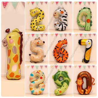 Шары-цифры смешные Звери с гелием, 90 см