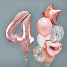 Шары на 4 года девочке, сет "Розовое золото", 7 шариков с гелием и цифра