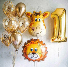Сет из шаров на годик "Золотое сафари со Львом и Жирафом"