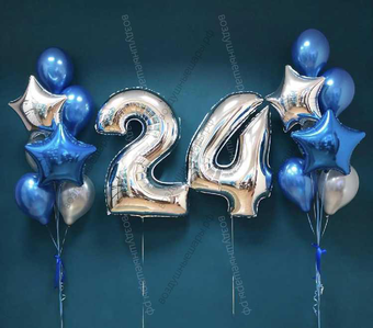 Шары на 24-летие мужчине, сет "Серебристо-синий"