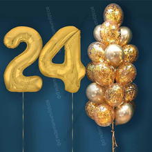 Шары с гелием на 24 года, сет "Золотой Хром", 19 гелиевых шариков и золотые цифры