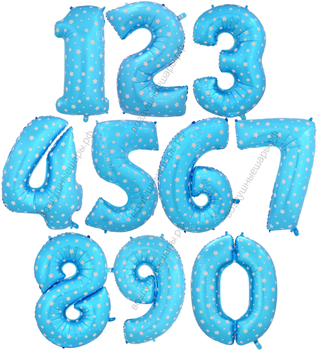 Шары цифры СИНИЕ СО ЗВЕЗДОЧКАМИ с гелием