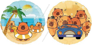 Шар круг с гелием Капибара на берегу, 46 см 