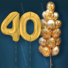 Шары с гелием на 40 лет, сет "Золотой Хром", 19 гелиевых шариков и золотые цифры