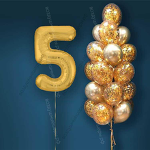 Шары с гелием на 5 лет, сет "Золотой Хром", 19 гелиевых шариков и золотая цифра