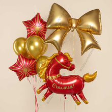 Фотофон на Новый 2026 год, "Год красной Лошади" с бантом