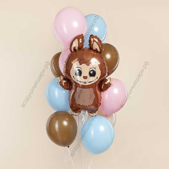 Фигура Лабубу Коричневая с фонтаном шаров с гелием