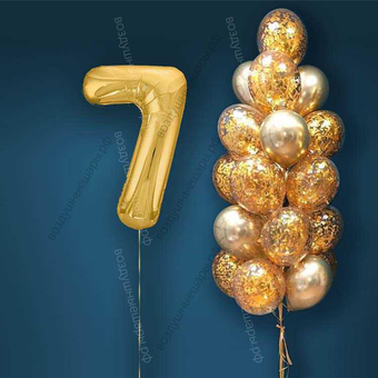 Шары с гелием на 7 лет, сет "Золотой Хром", 19 гелиевых шариков и золотая цифра