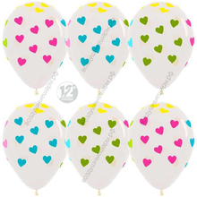 Шар с гелием  Сердца, Прозрачный (390), кристалл, 5 ст многоцвет флюор, 30 см.