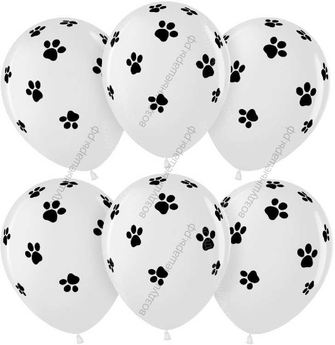 Шар с гелием Лапки, Белый, пастель, 5 ст, 30 см.