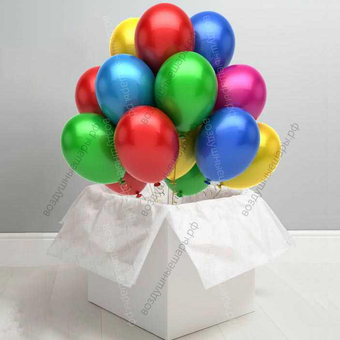 Коробка с разноцветными гелиевыми шарами металлик